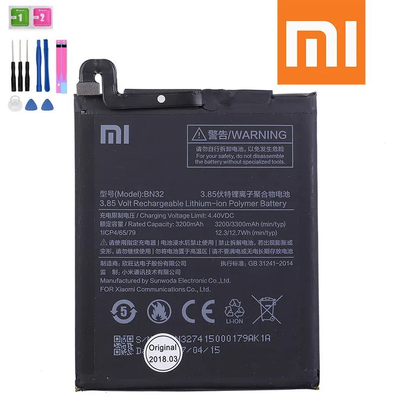 Аккумулятор BN32 для Xiaomi bn32 100% оригинальный аккумулятор xiaomo 3 85 В 3200 мАч с