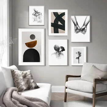 

Hand with Hand Abstract Canvas Painting Nordic Poster and Print Retro Wall Art Decoration Picture Modern Living Room Home Decor