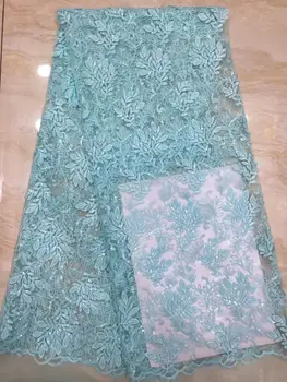 

Green Sequins Lace Fabric 2019 High Quality African Evening Dress Fabrics New Nigeria Sequined Embroidered Mesh Net Lace Fabric