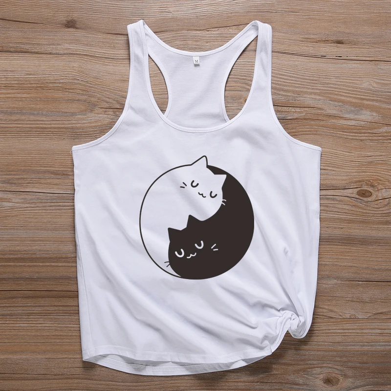 Новейшая модель; Для женщин платья casual Tanks забавные Инь изображением кота футболка Милая Пижама «Hello Kitty», Пижамный костюм, Детская футболка с принтом Футболки Повседневное безрукавки для фотосъемки в стиле гранж с изображением Топы Прямая