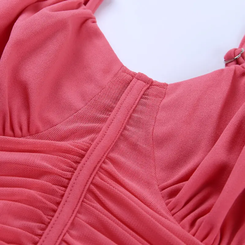 WannaThis женский короткий топ с v-образным вырезом на бретельках, сексуальный сетчатый топ с рюшами и открытыми плечами, без рукавов, тонкий летний женский топ на бретелях для отдыха