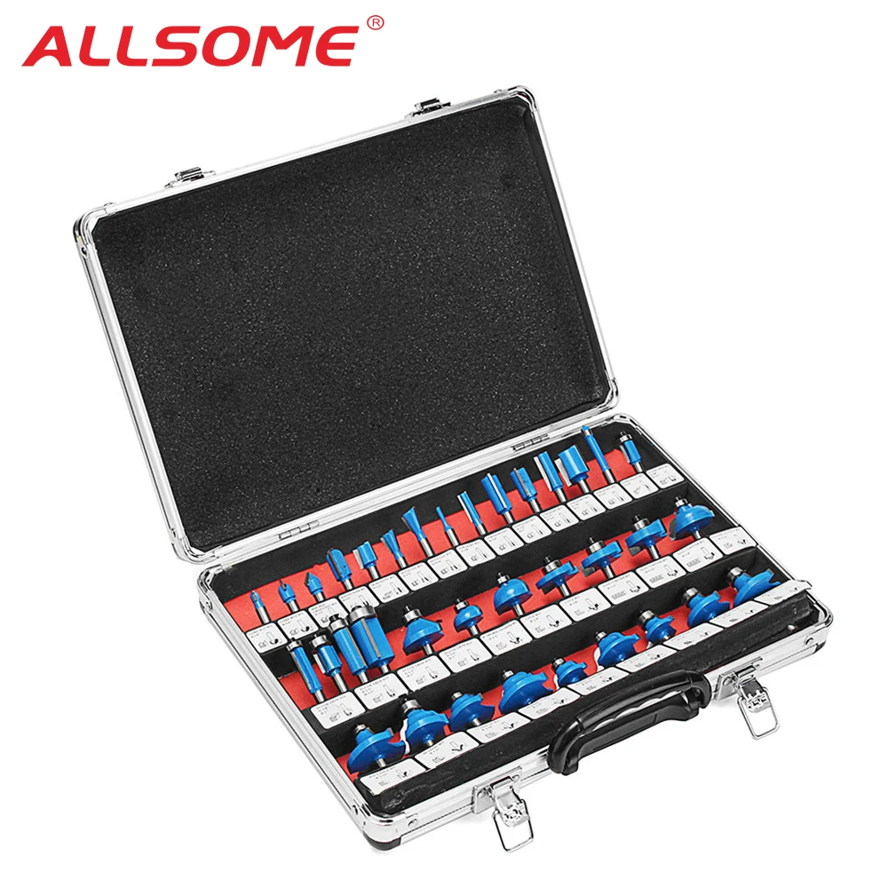 

ALLSOME 35pcs 1/4 Inch Shank Tungsten Carbide Tipped Router Bit Set Woodworking Cutter HT2825