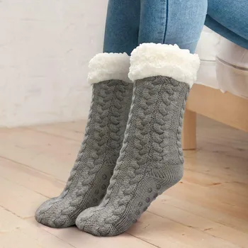 

Huggle Slipper Socks Ultra-Plush Fleece Anti-Slip Grips Winter Warm High Socks Women Thick Thermal Brushed Alpaca Wool Slipper