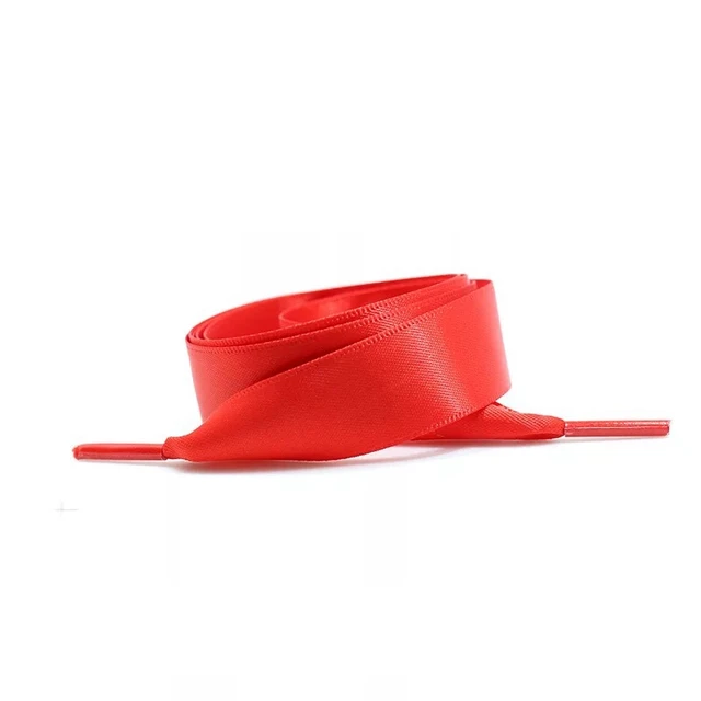1 Pair 22 Colors Silk Satin Shoelaces 2 CM Width Flat Ribbon Shoe laces Boots Women Sneakers Shoelace Length 80CM 100CM 120CM S1 Red