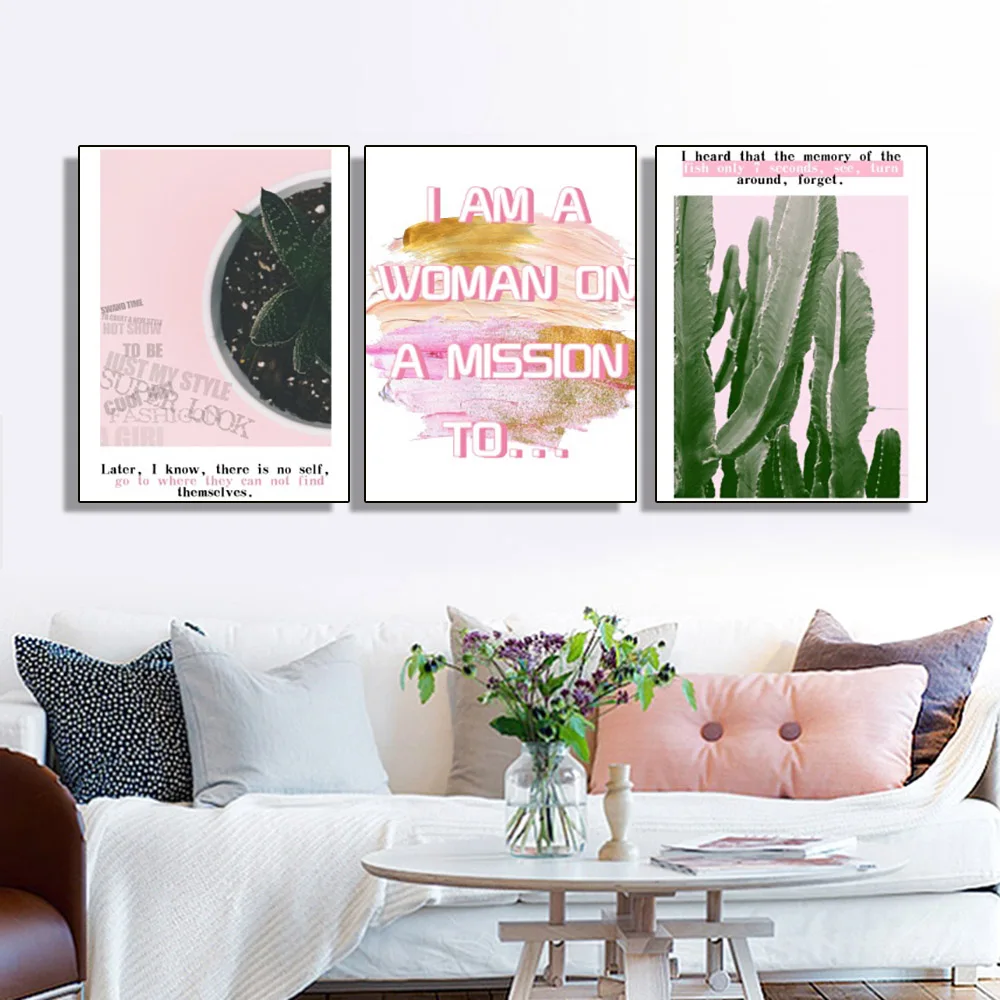 

3 Pcs Canvas Painting Calligraphy Nordic Green Plant Quote Posters and Prints Wall Art Picture for Living Room Home Decoration
