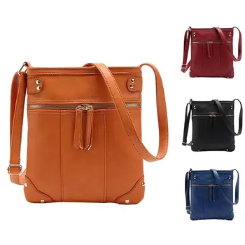 

バッグ Vintage Women Solid Color Rivet Front Zipper Faux Leather Crossbody Shoulder Bag حقائب 2019 free shipping