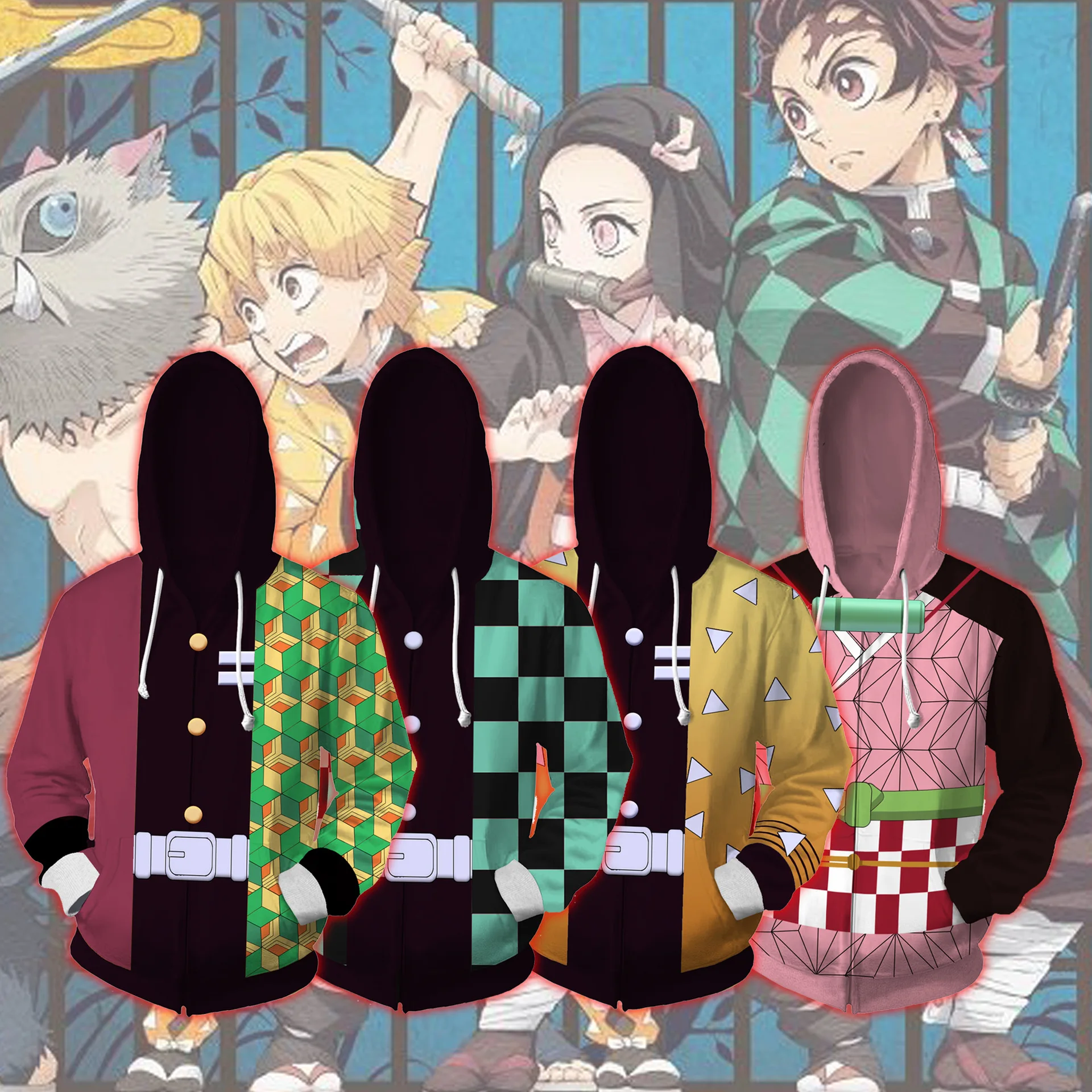 Толстовка с капюшоном и принтом демона Kimetsu no Yaiba Kamado Tanjirou куртка костюм для