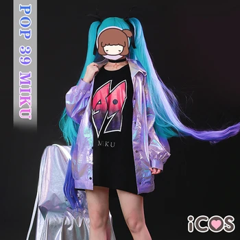 

Anime VOCALOID Hatsune Miku Cosplay Costume POP 39 Miku Cos Lolita Cyberpunk Suit Laser Coat H