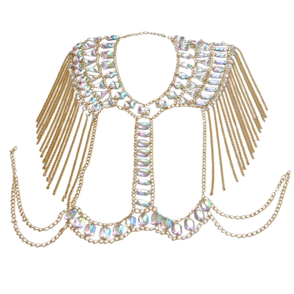 Women Party Crystal Rhinestone Shoulder Jewelry Body Chain Tassels Necklace Women Party Crystal Rhinestone Shoulder Jewelry Body Chain Tassels Necklace