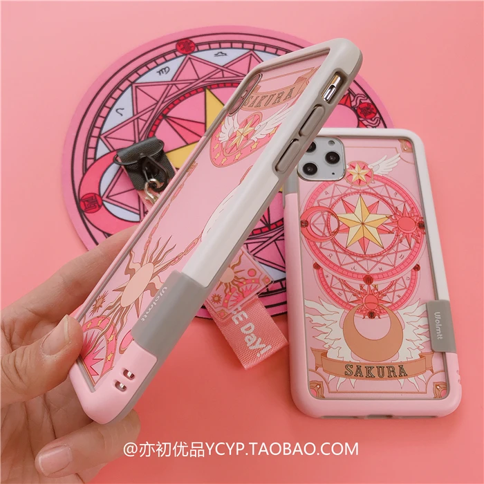 Для iphone 11 pro Max Cardcaptor Sakura закаленное стекло flim+ мягкий бампер для iphone XS Max XR 7 6S 8plus чехол с принтом "Сейлор Мун"+ 2 ремешка