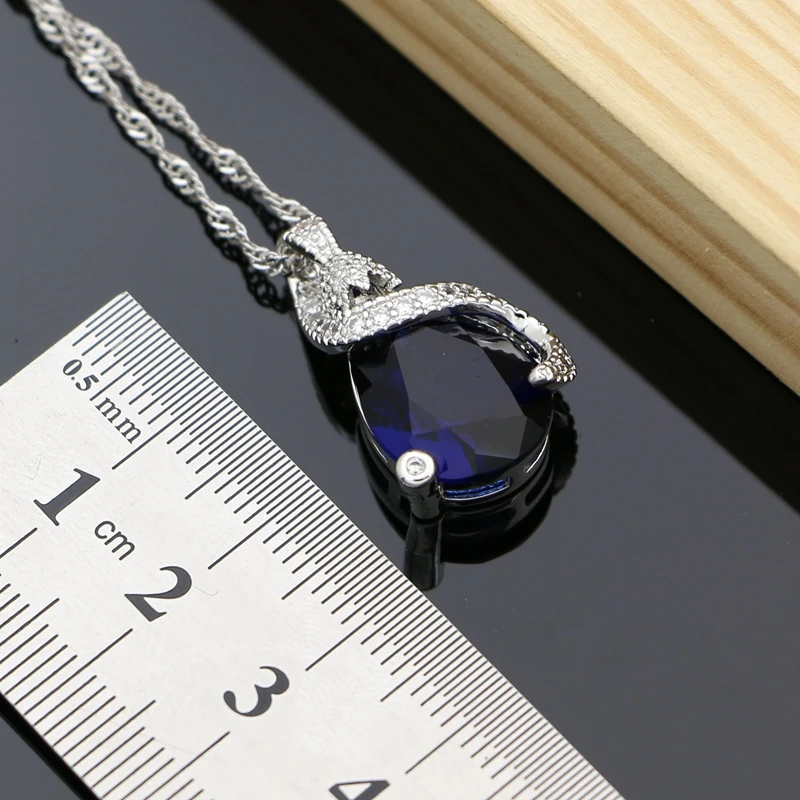Серебро 925 ювелирные наборы синий натуральный Нарядное украшение с цирконами ювелирные наборы индийские украшения для Комплект женского ожерелья