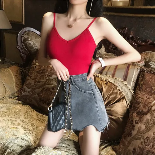 Женская одежда Camis U Тип топы майки сплошной сексуальный стиль клуб лето с низким вырезом без спинки модный бренд Спагетти ремень женские новые - Цвет: Красный