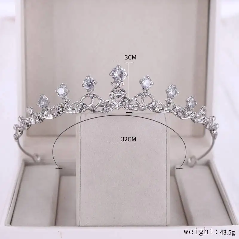 Silver Color Crown High Quality Zircon Crystal Crown Hair Hoop Princess Crystal Crown Bride's Marriage Headdress Wedding Jewelry