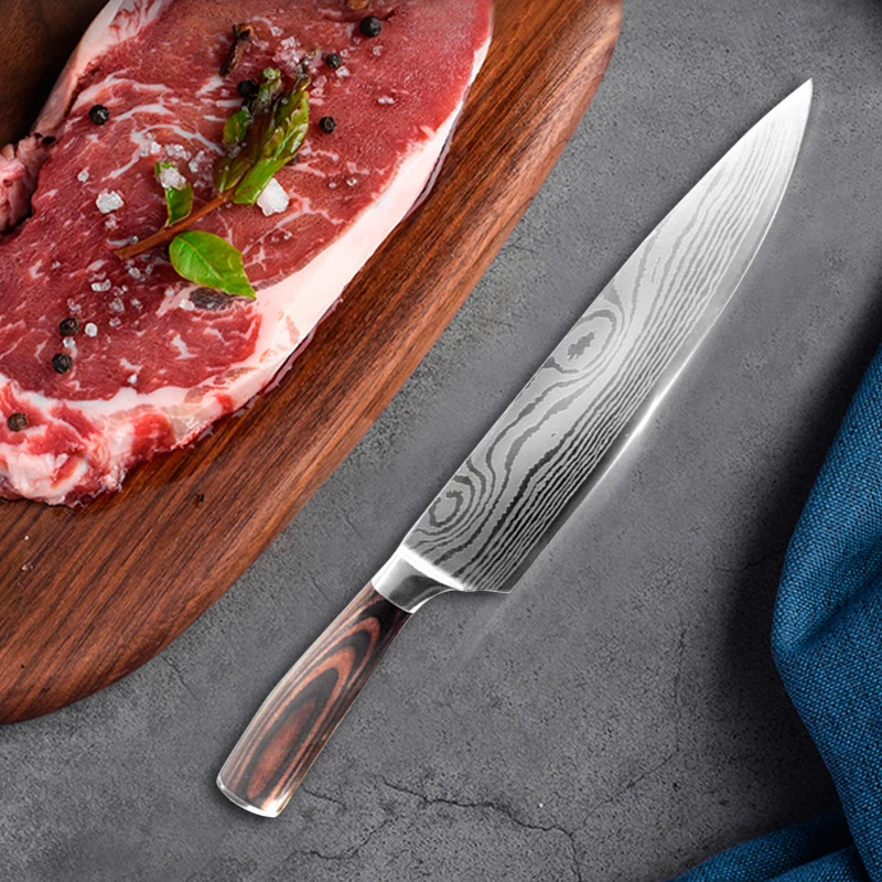 Нож шеф-повара, кухонные ножи, дамасский узор, лезвие 8 “7,5” 5 “3,5”, нож для мяса, рыбы, фруктов, овощей, 4 шт, набор ножей из нержавеющей стали