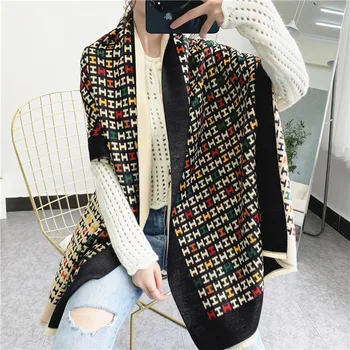 

Warm Napped Wrap Autumn and winter new cashmere color letters evening dress thickened office big shawl long cloak scarf women