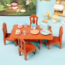 1/12 Scale Dollhouse Accessories Miniature Dinning Table Chair Kitchen Furniture Model Toy for Barbie House Bjd Dolls Home Decor