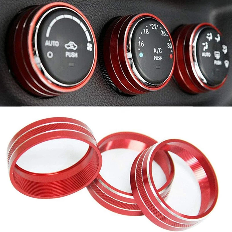 3Pcs Metal Interior Audio Air Condition Twist Switch Ring Control Button Trim Cover for Jeep Wrangler JK JKU Patriot 2011- D