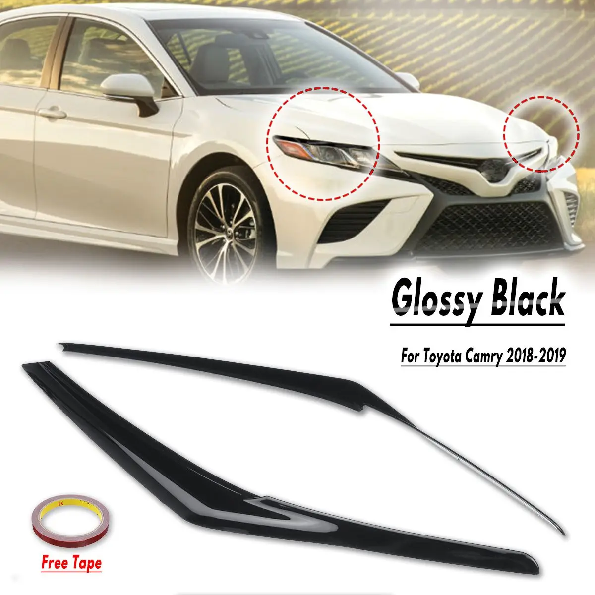 1 пара ABS Глянцевая черная крышка фары век глаз крышка брови для Toyota Camry 3D наклейка
