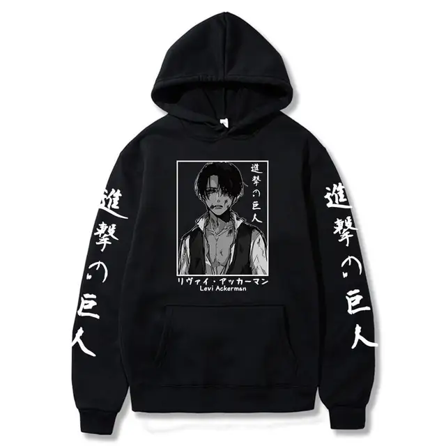 Attack On Titan Hoodie Japanese Anime Hingeki No Kyojin Graphic Sweatshirt Pullover Casual Hooded Streetwear Tops Unisex Black15