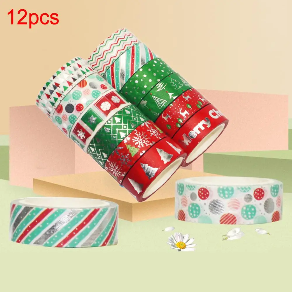 12 Roll 5m CChristmas Foils for Nail Holographic Colorful Snowflakes Santa Elk Winter Sticker Decals Set Adhesive Manicure Paper