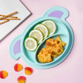 

sallybaby Children's Tableware Animal Cartoon Silica Gel Plate Grid Children's Rice Bowl with Suction Cups Anti-Knock over