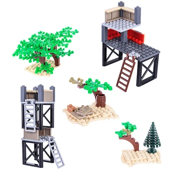 

Fit lego Without mini figures Scenes Ninjagoed Weapons Accessories World War II Military building block Alert station Bush