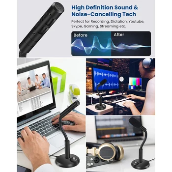 

Desktop Microphone Gooseneck Flexible Gaming Conference USB Computer Mic Black Microphones USB Rechargeable Meeting