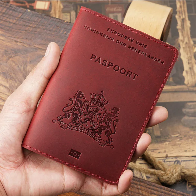Genuine Leather Nederlands Passport Cover Men Leather Travel Passport holder nederland Business Travel Paspoort Hoesje Red