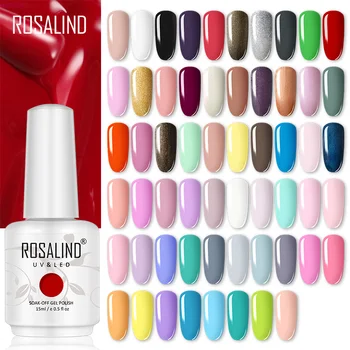 

ROSALIND Gel Polish Hybrid Varnishes Nail Manicure UV LED Gel Semi Permanent Nails Soak Off Gel Lacquer Base Top Coat 15ml Color