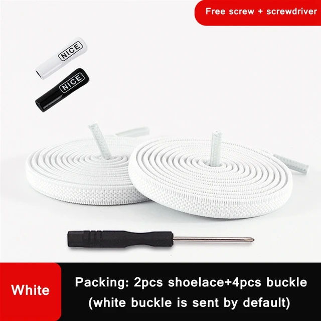 1 Pair No Tie Shoelace Elastic Shoelaces Leisure Sneakers Quick Flat Shoelaces Lazy Shoe Laces Nice Buckle Kids and Adult Unisex white