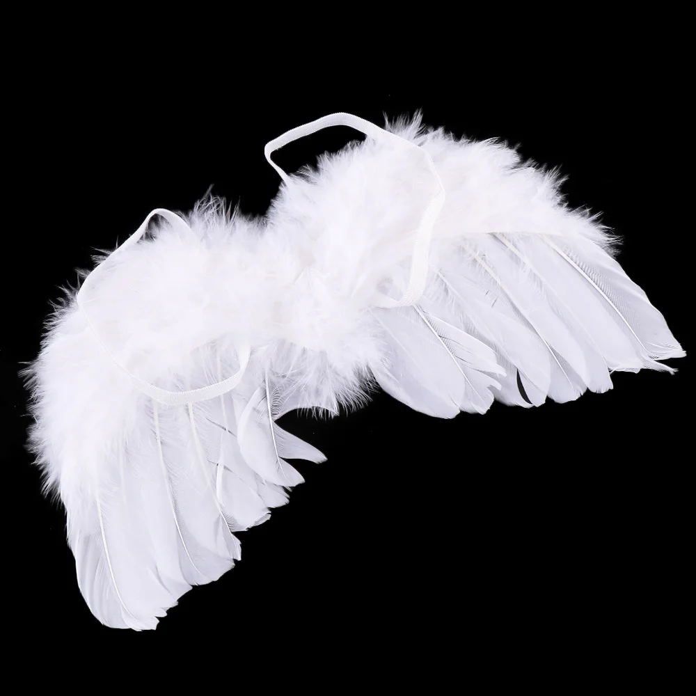 1 Set Lovely Baby Kids White Feather Angel Wings with Headband Headwear for Infant Newborn Birthday Party Costume Photo Prop