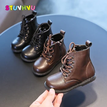 

Autumn New Children Boots Leather Boys Boots Soft Bottom Comfortable Waterproof Non-slip Kids Martin Boots for Girls Shoes 21-30