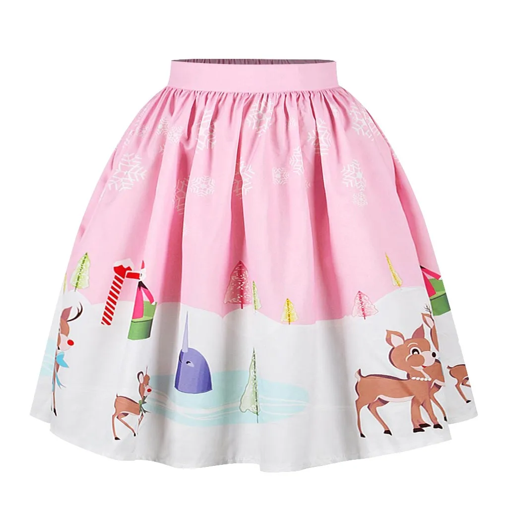 НОВАЯ РОЖДЕСТВЕНСКАЯ юбка модная женская одежда Санта цифровая печать jupe femme эластичная расклешенная трапециевидная юбка# C10 - Цвет: Розовый