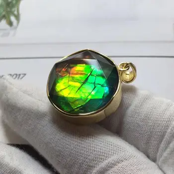 

B5205 Fine Jewelry Canada Origin 925 Sterling Silver Nature Ammonite Gems Ammolite Gemstones Unisex Pendants Necklaces