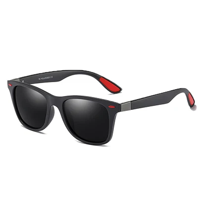 C1 MBlackRed.Gray HBK TR90 небьющиеся квадратные поляризованные солнцезащитные очки мужские брендовые красные зеркальные солнцезащитные очки для вождения мужские модные заклепки - Цвет линз: C1 MBlackRed.Gray