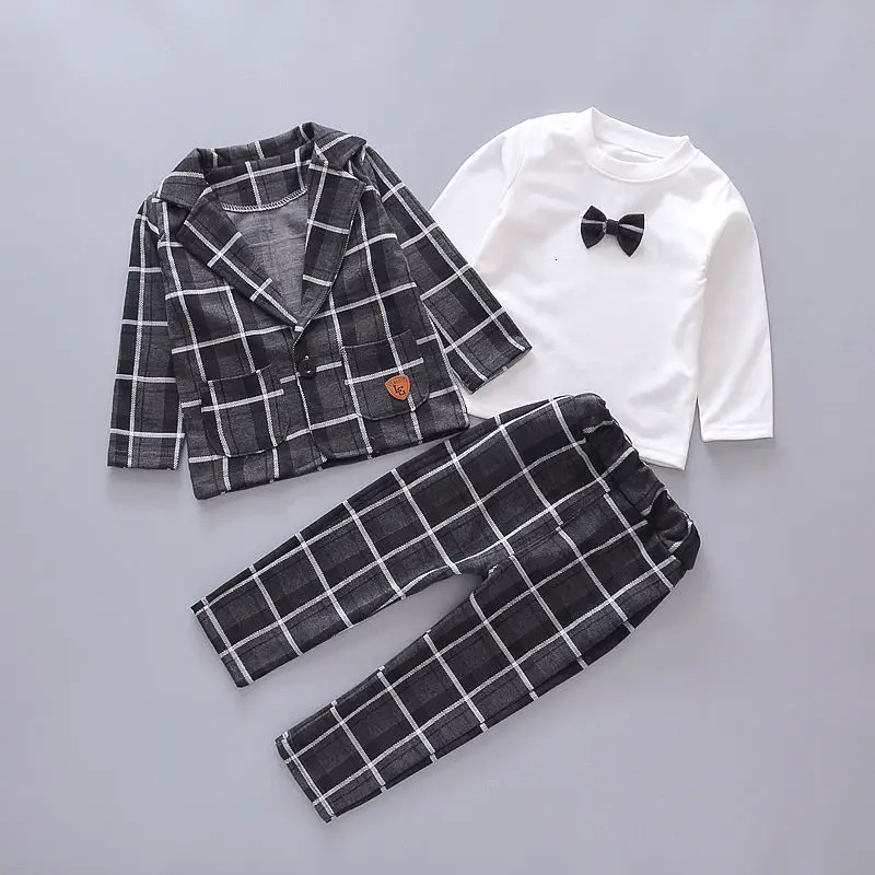Autumn Baby Boy Plaid Clothing Sets New Toddler Leisure Clothes Newborn Suit Gentleman for Weddings Formal 3pcs Sets