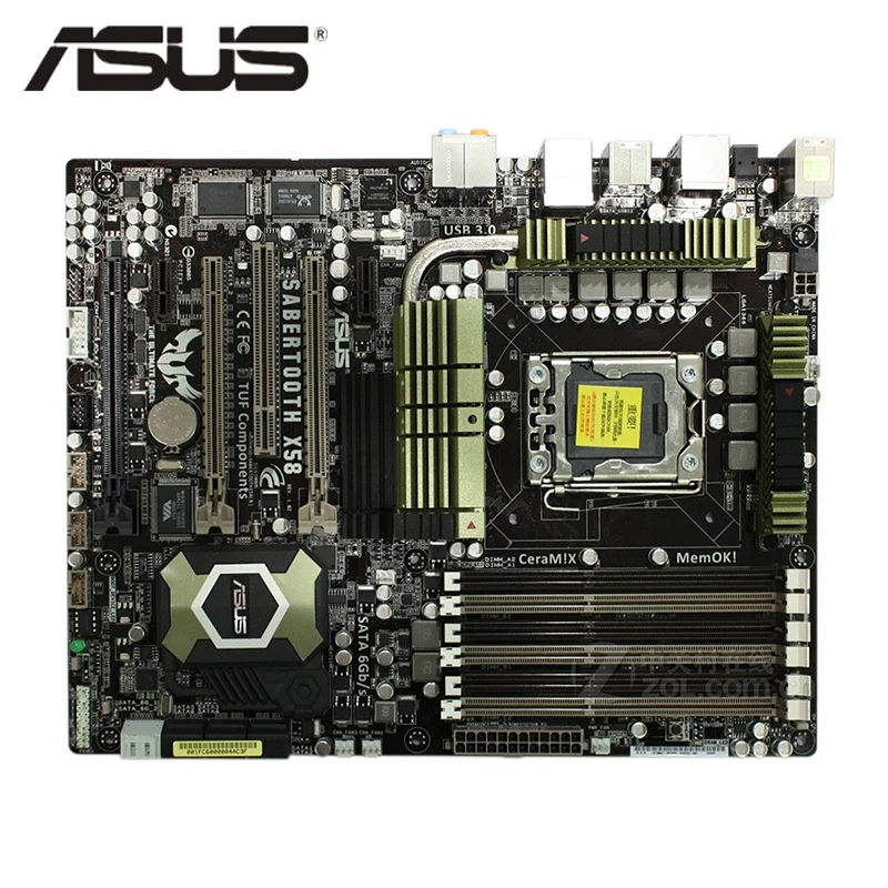 

LGA 1366 Original ASUS SaberTooth X58 1866Mhz 1600 6 x DDR3 Motherboard ATX 24GB PCI-E X16 Desktop Computer Mainboard Plate Used