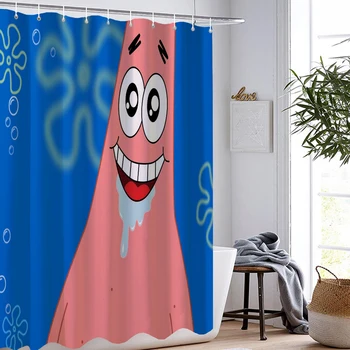 

SpongeBob Piestar Naughty Little Sponge Shower Curtains Screen with Hooks Accessories Comedy Cartoon Kids Polyester Fabric