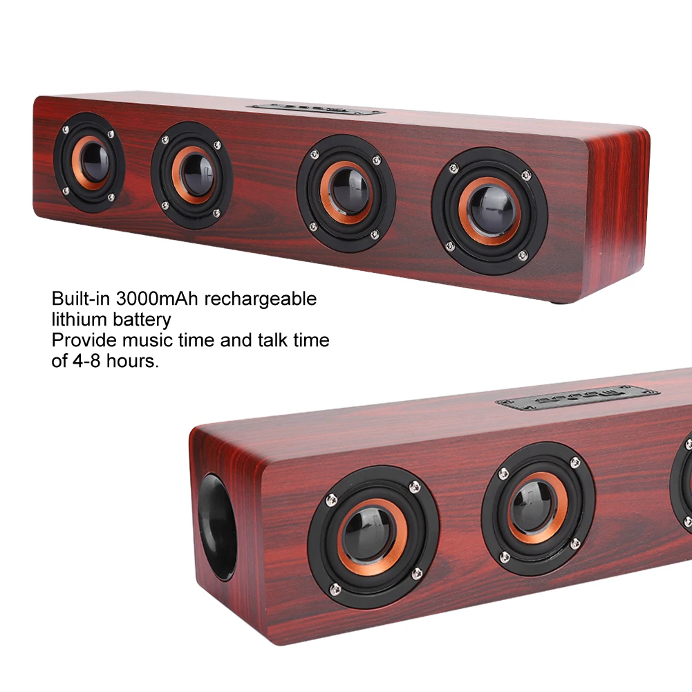 Bluetooth колонка с красным деревянным зерном HIFI громкий динамик беспроводной