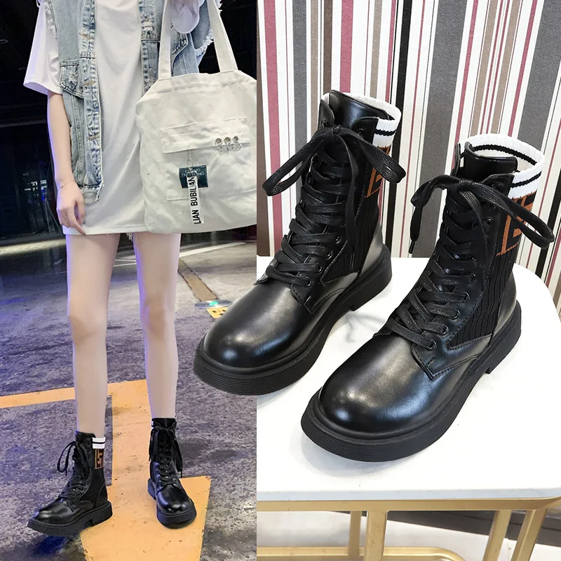 

British-Style Martin Boots Women's 2019 Autumn New Style Korean-style Versatile Online Celebrity Short Boots Flat Socks Boots Th