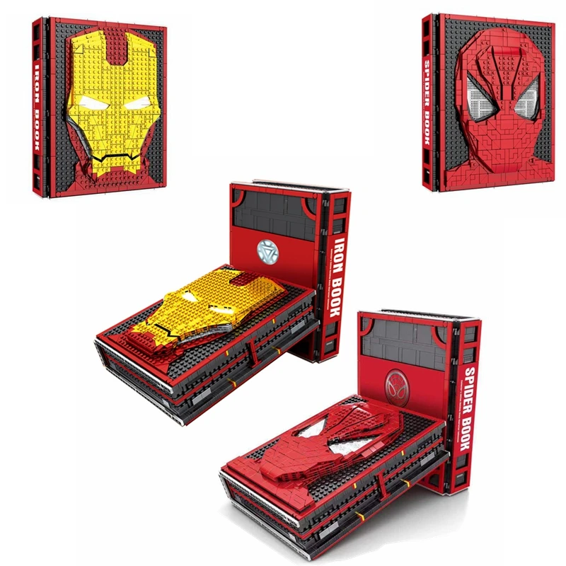 

Marvel Avengers Iron Man Building Block Storage Book Spider Book Building Blocks MK1-MK85 Spider-Man Toys Figure For Children