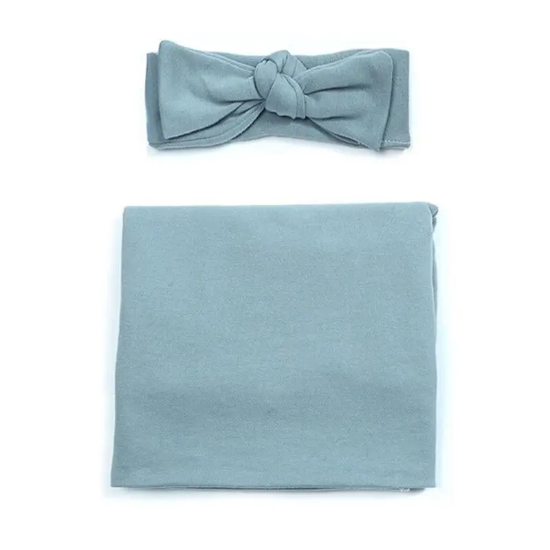 Gray blue 2 шт./компл. сплошной Цвет детское одеяло оголовье, набор простой пеленки для новорожденных повязка на голову U90B - Цвет: Gray blue