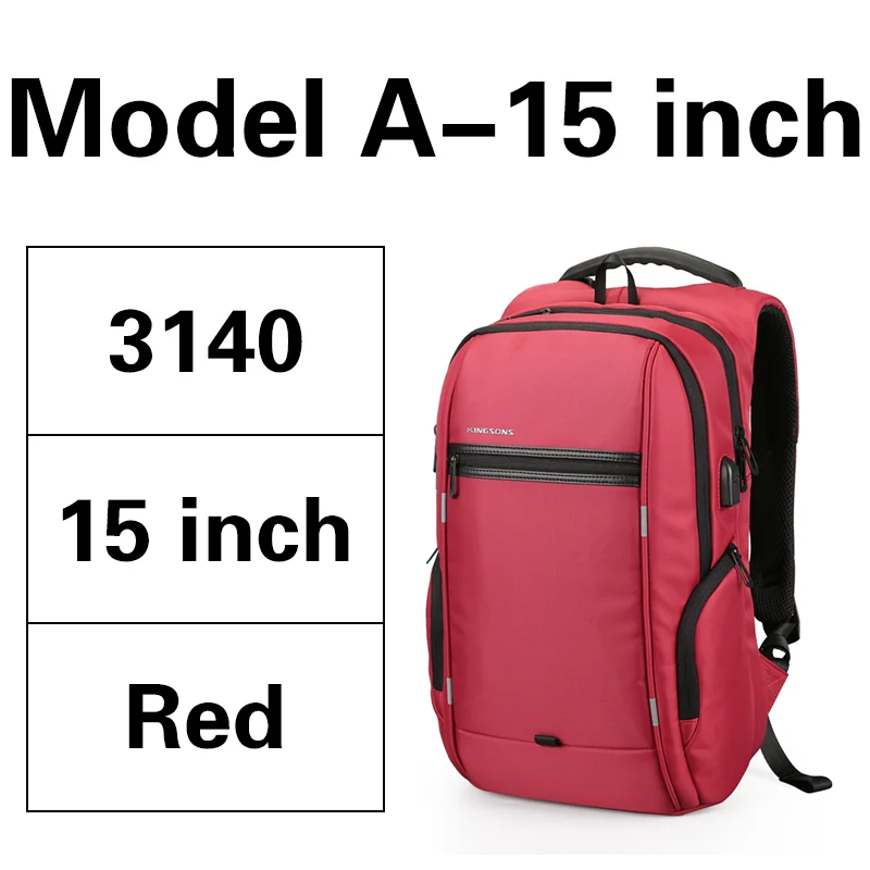 Model-A-15inch red Kingsons KS3140 мужской женский рюкзак для ноутбука с USB зарядкой Многофункциональный водонепроницаемый бизнес досуг путешествия школьная сумка рюкзак - Цвет: Model-A-15inch red