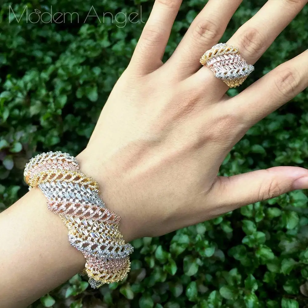ModemAngel AAA кубический цирконий любовь модная свадебная бижутерия браслет кольцо