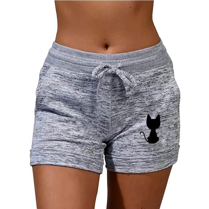 Woman Slim Shorts Cat Print Pattern Low Waist Drawstring Beach Wear  Elastic Seamless Fitness Leggings Push Up Training Shorts under armour shorts Shorts