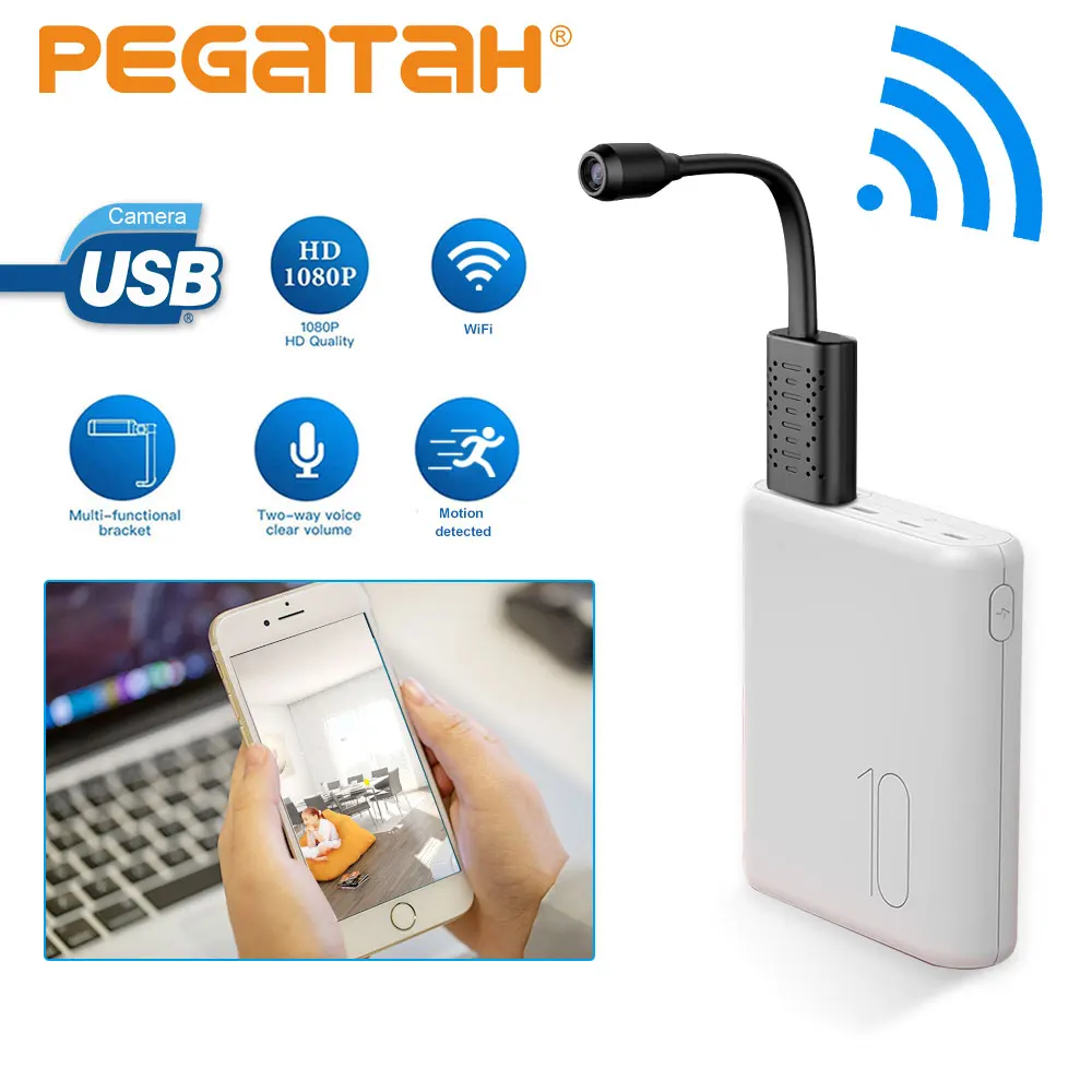 

Mini WiFi Camera USB Interface Camera HD 1080P IP 360 Degree Adjustable Two way voice Video Record Camera Support Hidden TF/SD
