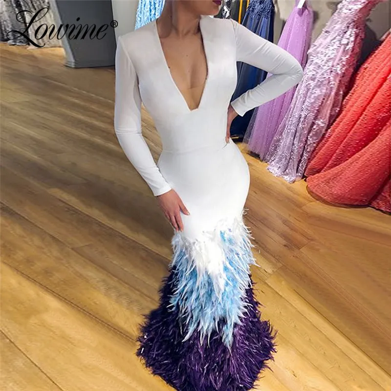 Африканское вечернее платье из перьев белые вечерние платья-русалки Robe De Soiree 2019 торжественное платье платья на выпускной в арабском стиле