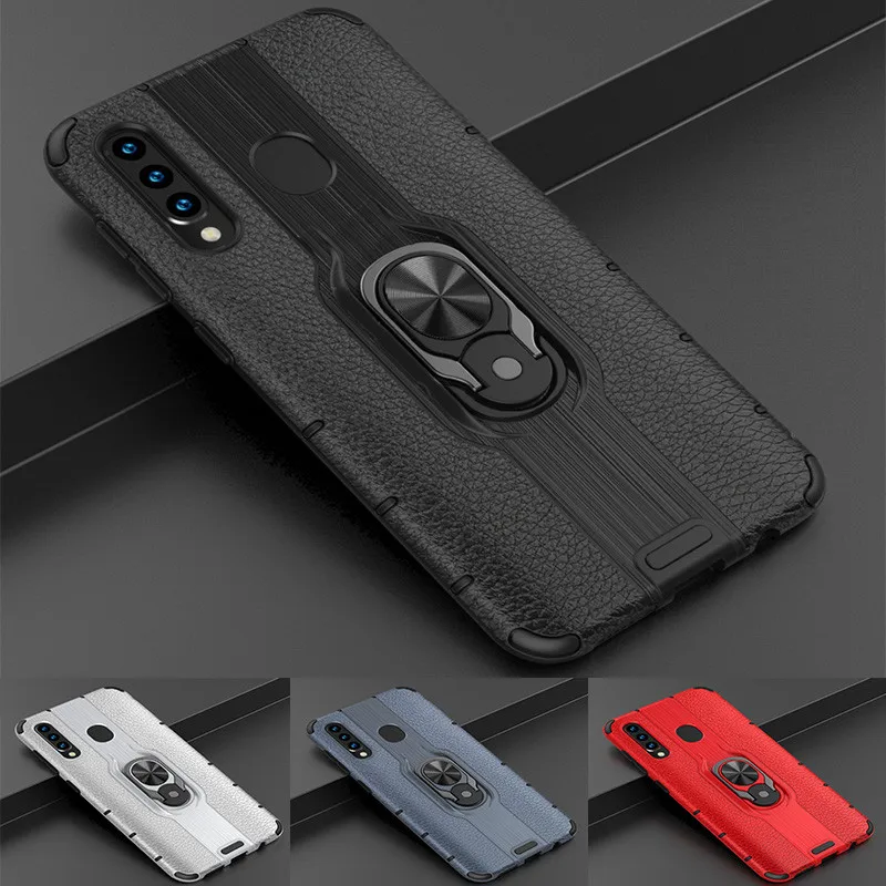 

Finger Ring Armor Shockproof Leather Phone Case For Samsung Galaxy A50 Case Cover For Samsung Galaxy A30 A20 A40S M20 phone Bags