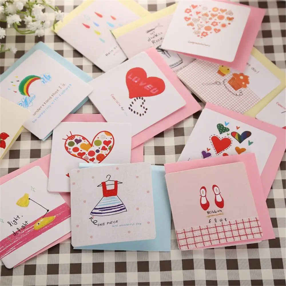 

10 Card+10Envelopes/set Mini Greeting Card Kawaii Stationery Birthday Christmas Card Envelope Writing Paper Wedding Supplies