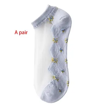 

Female Glass Fiber Boat Socks Floral Jacquard Rhombus Mesh Bottom Short Hosiery LX9E